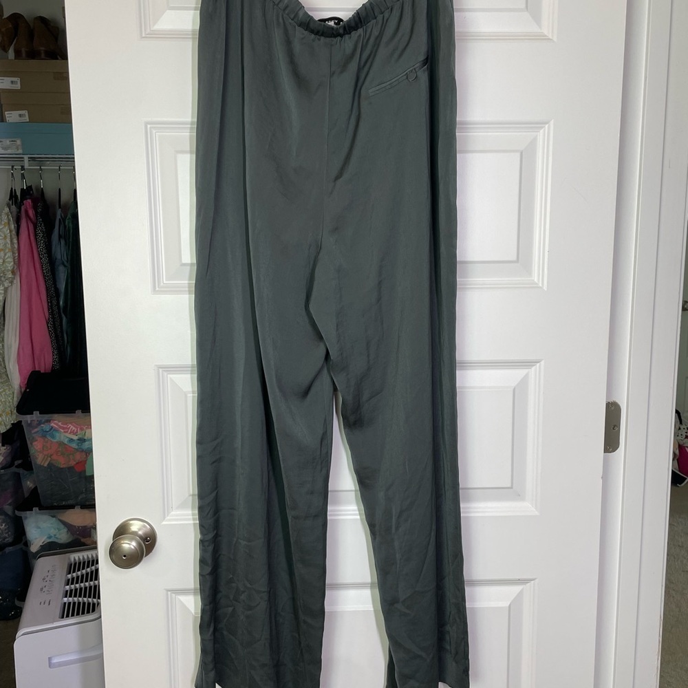 Vince Satin Drawstring Wide Leg Lounge Pants Grey Women’s Size XL - Picture 4 of 12